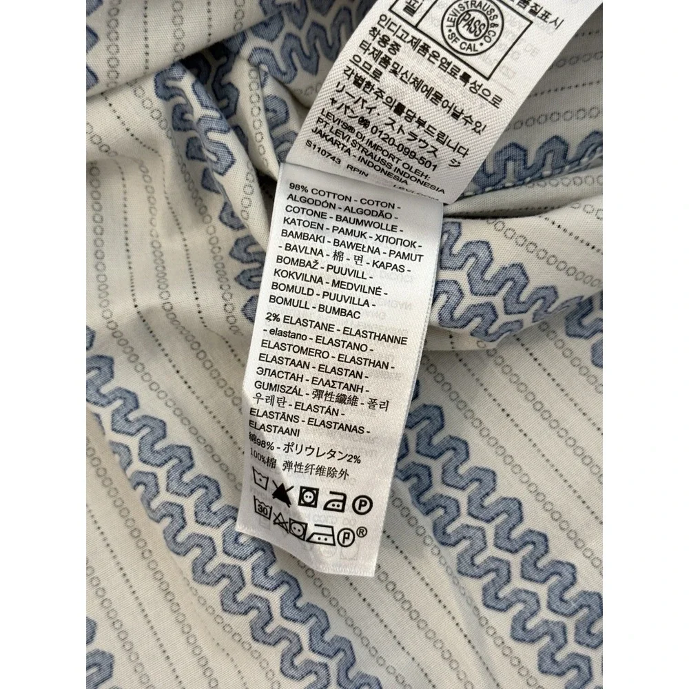 NWT Levis Western Standard Fit Long Sleeve Pearl Snap Shirt Wave Print Blue 2XL